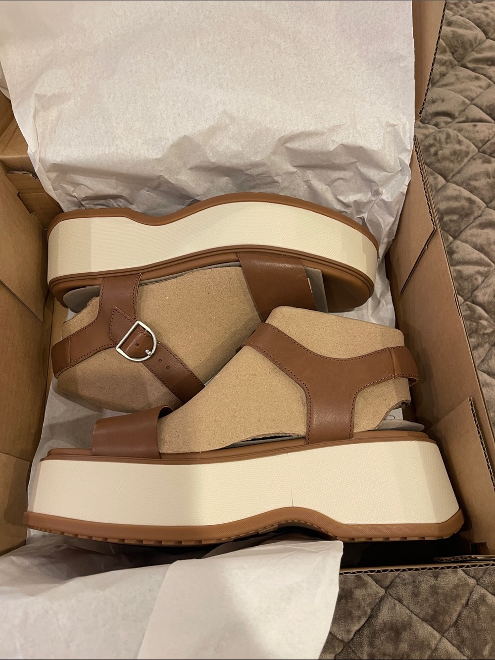 Sorel Brown and Cream Platform Sandals